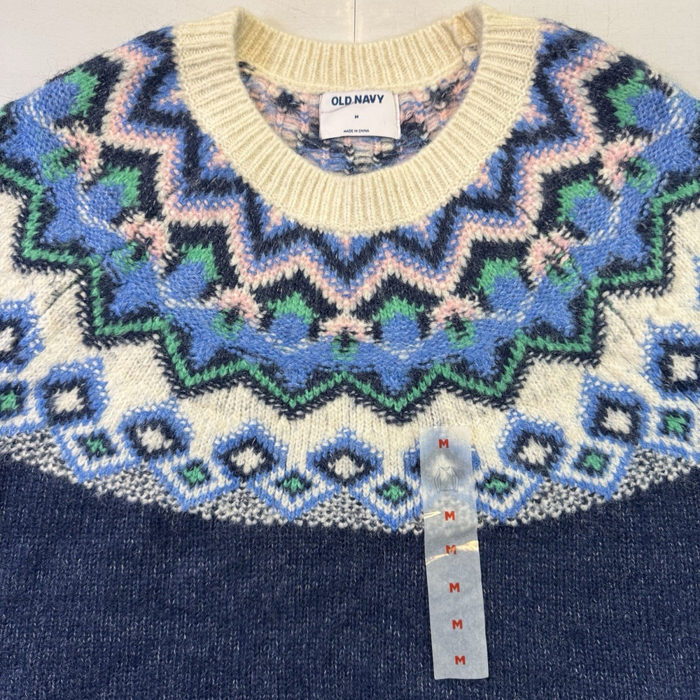 OLD NAVY Crew Neck Fair Isle Sweater Blue & Cream Size Medium - Picture 5 of 7
